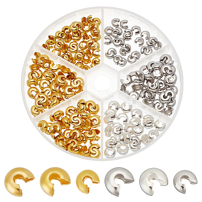 300Pcs 6 Style Brass Crimp Beads Covers KK-AR0003-30-1