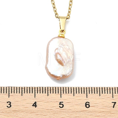 Natural Baroque Keshi Pearl Rectangle Pendant 304 Stainless Steel Cable Chain Necklaces for Women NJEW-JN06136-1