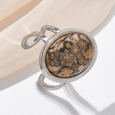 Oval Natural Leopard Skin Jasper Finger Rings RJEW-M062-02P-16-1