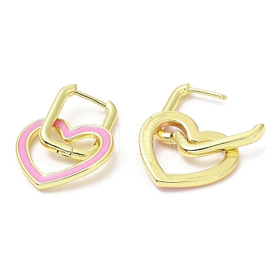 Enamel Heart Dangle Hoop Earrings EJEW-A103-10G-1