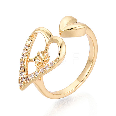 Heart Brass Micro Pave Clear Cubic Zirconia Cuff Rings Setting KK-T079-53G-1