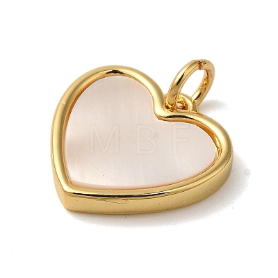 Rack Plating Brass Pave Shell Heart Charms with Jump Rings KK-K345-12G-1