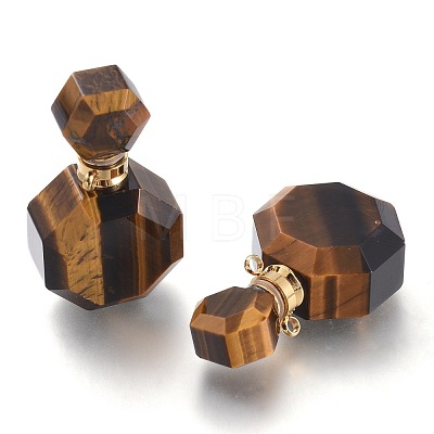 Faceted Natural Tiger Eye Openable Perfume Bottle Pendants G-I287-06G-F-1