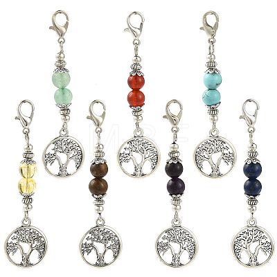 7Pcs Natural & Synthetic Gemstone and Alloy Pendant Decorations HJEW-FS00043-1