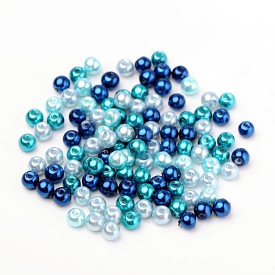 Carribean Blue Mix Pearlized Glass Pearl Beads HY-X006-6mm-03-1