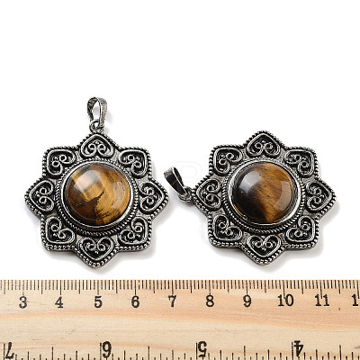 Natural Tiger Eye & Brass Pendants G-K338-09AS-06-1