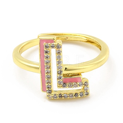 Mixed Color Enamel Initial Letter Adjustable Ring with Clear Cubic Zirconia RJEW-P045-01G-L-1