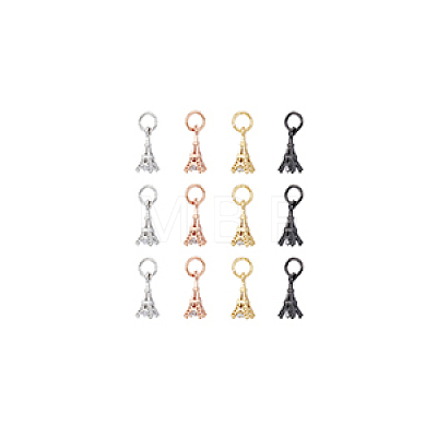 12Pcs 4 Colors Brass Micro Pave Clear Cubic Zirconia Charms ZIRC-DC0001-18-1
