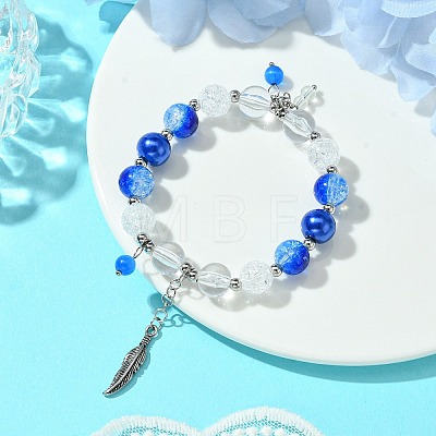 10mm Round Crackle Baking Painted Glass & Transparent  Glass Beaded Stretch Bracelets BJEW-JB10745-1