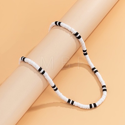 Bohemian Black and White Polymer Clay Heishi Beaded Necklaces for Men DR8717-1