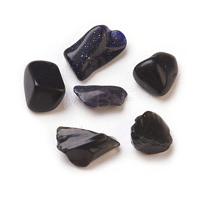 Synthetic Blue Goldstone & Black Obsidian Beads G-L491-04-1
