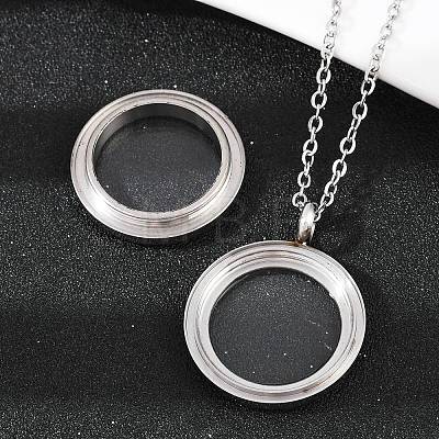 304 Stainless Steel Visible Flat Round Locket Pendant Pet Urn Ashes Necklaces NJEW-S455-08P-1