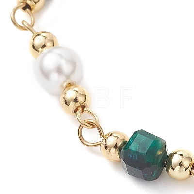 Dyed & Heated Natural Tiger Eye Cube & Shell Pearl Round Beads Link Bracelets BJEW-JB12907-03-1
