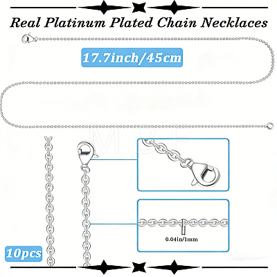 10Pcs 1.4MM Brass Cross/Rolo Chain Necklaces MAK-BBC0001-31P-1