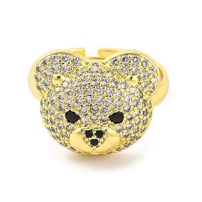 Bear Brass Micro Pave Cubic Zirconia Open Cuff Ring for Women RJEW-U003-22G-G-1