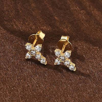 925 Sterling Silver Clear Cubic Zirconia Stud Earrings EJEW-Q032-01B-G-1