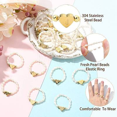 Natural Freshwater Pearl & 304 Stainless Steel Bead Finger Rings RJEW-FS00001-10-1