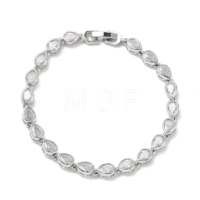 Teardrop Brass Micro Pave Clear Cubic Zirconia Link Chain Bracelets for Women BJEW-C156-07A-P-1