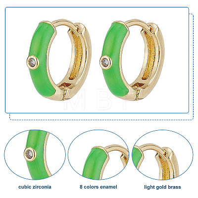 8 Pairs 8 Colors Real 18K Gold Plated Enamel Hoop Earrings with Clear Cubic Zirconia EJEW-AN0001-97-1
