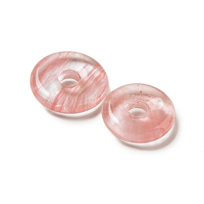 Cherry Quartz Glass Donut/Pi Disc Charms G-G142-01E-1