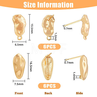 12Pcs 2 Style Brass Stud Earring Findings KK-FH0004-95-1