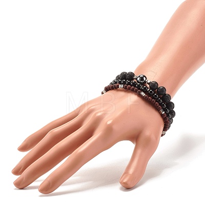 Natural Wood Beads Stretch Bracelets Set BJEW-JB07344-1