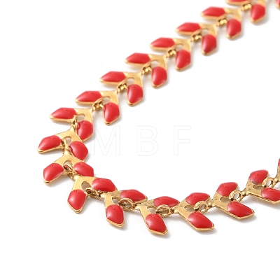 Enamel Ear of Wheat Link Chains Bracelet BJEW-P271-02G-05-1