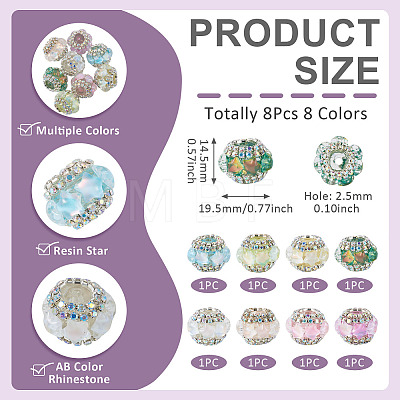 8Pcs 8 Colors Acrylic Rhinestone Rondelle Beads OACR-TA0004-99-1