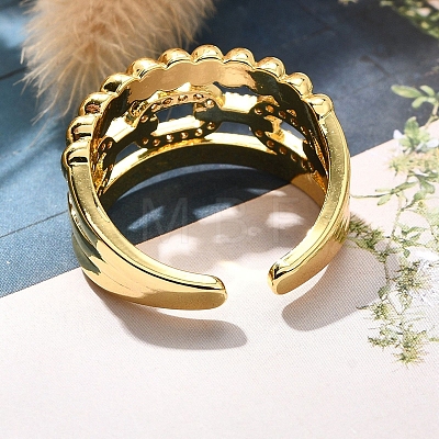 Rack Plating Brass Micro Pave Clear Cubic Zirconia Cuff Finger Rings for Women RJEW-M028-30G-01-1