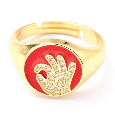 Adjustable Real 18K Gold Plated Brass Enamel Finger Ringss RJEW-L071-34G-1