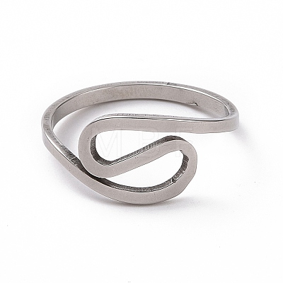 201 Stainless Steel Wave Finger Ring RJEW-J051-31P-1