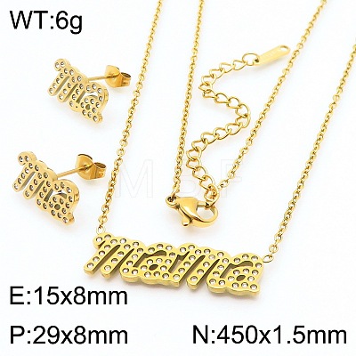 Mother's Day 304 Stainless Steel Crystal Rhinestone Earrings & Necklaces FS-WG743BF-09-1