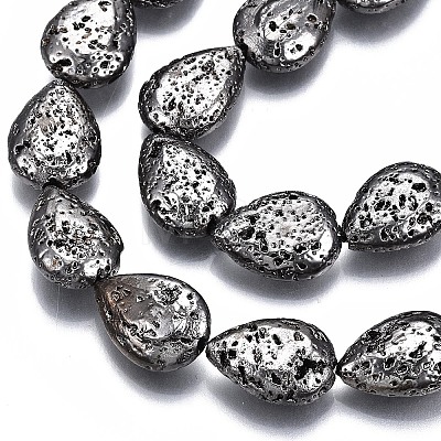 Electroplated Natural Lava Rock Bead Strands G-T131-87-1