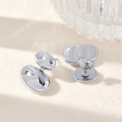 304 Stainless Steel Oval Stud Earrings EJEW-M073-08P-1