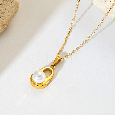 201 Stainless Steel Pendant Necklaces with White Imitation Pearl WGE4224-05-1