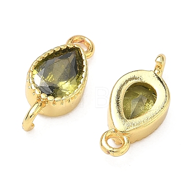 Brass Pave Cubic Zirconia Teardrop Connector Charms KK-P348-09G-02-1