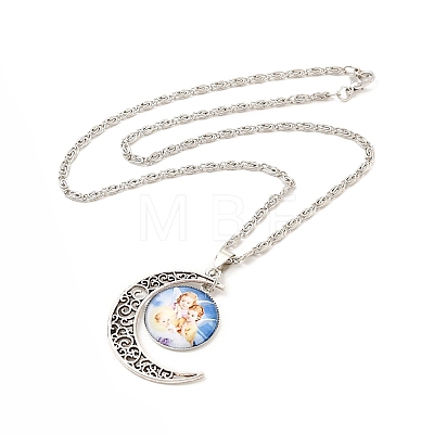 Glass Religion Fairy with Crescent Moon Pendant Necklace NJEW-P270-01E-1