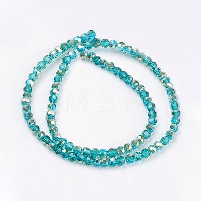 Half Plated Faceted Round Electroplate Glass Beads Strands X-EGLA-D021-42-1