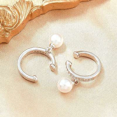 Round Brass Micro Pave Clear Cubic Zirconia Cuff Earrings EJEW-Z164-02P-1