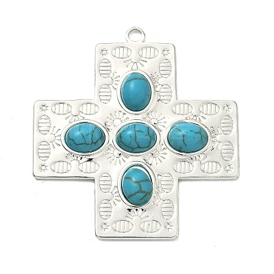304 Stainless Steel with Dyed Synthetic Turquoise Pendants STAS-G374-05S-17-1