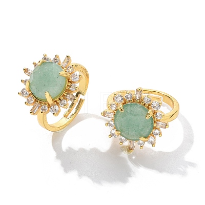 Sunflower Natural Green Aventurine Finger Rings RJEW-B113-03G-03-1