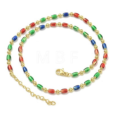 Brass Enamel Column Link Chain Necklaces NJEW-H039-07G-1