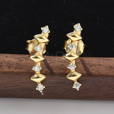 925 Sterling Silver Clear Cubic Zirconia Stud Earrings EJEW-Q032-01G-G-1
