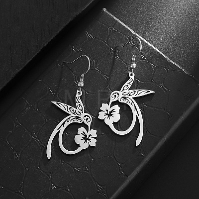 Flower with Rabbit 304 Stainless Steel Dangle Earrings FS-WG1999D-02-1