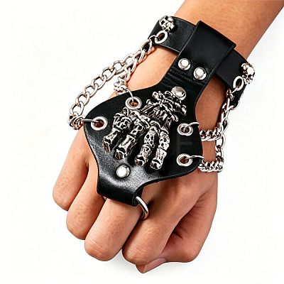 Punk Alloy Skeleton Hand PU Leather Hand Harness WGCFF43-03-1