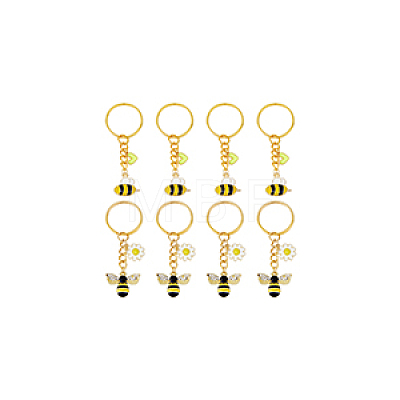 8Pcs 2 Style Alloy & Brass Enamel Keychains KEYC-DC0001-14-1