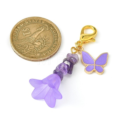 Alloy Enamel Butterfly & Acrylic Flower Pendant Decoration HJEW-JM01556-1