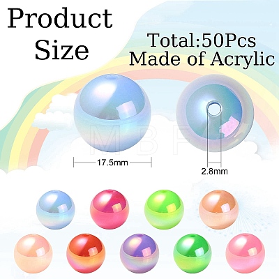 50Pcs UV Plating Rainbow Iridescent Acrylic Beads PACR-CJ0001-29-1