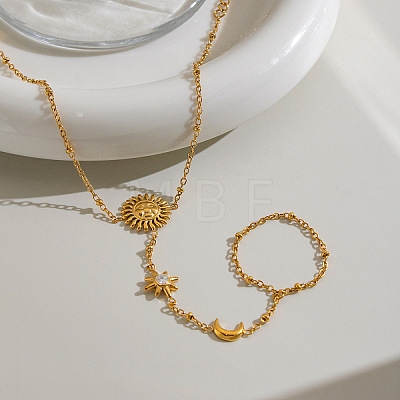 304 Stainless Steel Pave Clear Cubic Zirconia Sun Star Moon Hand Chain Ring Bracelets for Women JX0821-1