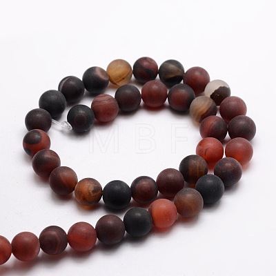 Dyed Frosted Natural Agate Round Beads Strands G-E322B-8mm-01-1